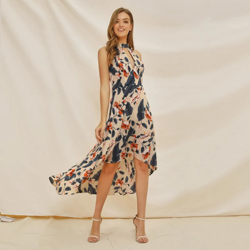 Hot selling Amazon summer sleeveless casual maxi dress floral print