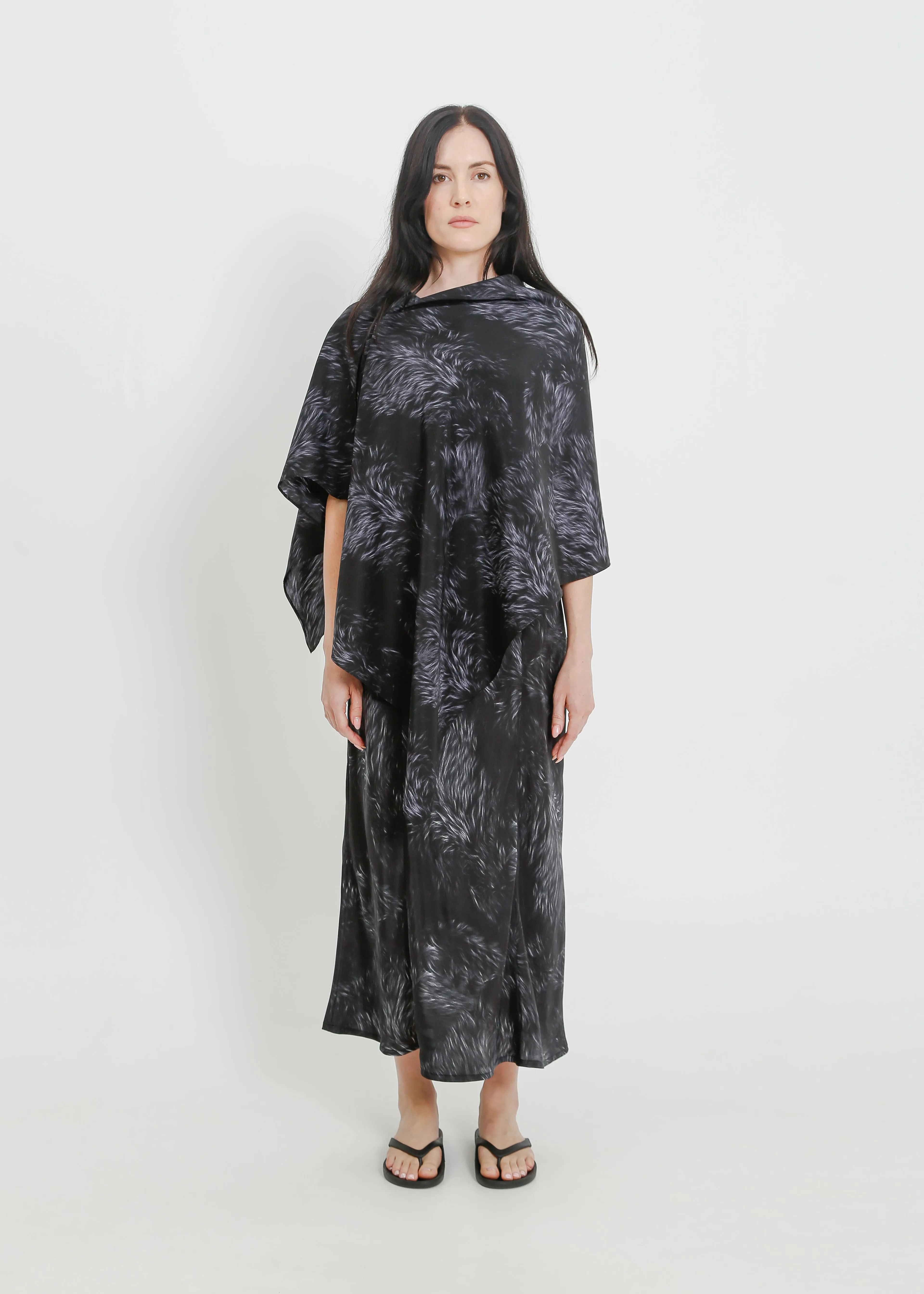 KATHY SILK SCARF / BLACK FUR