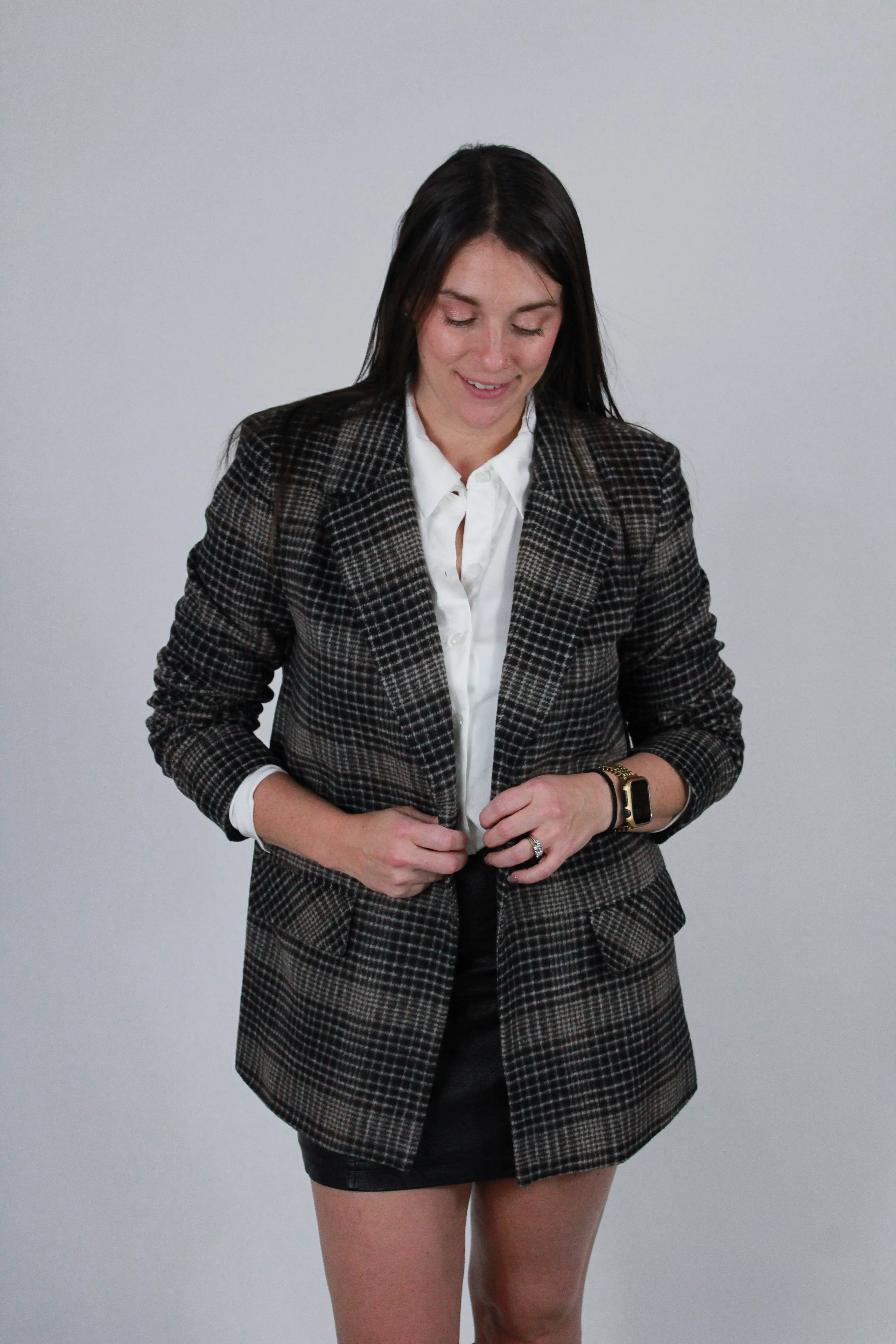 Kingston Relaxed Plaid Blazer | Latte