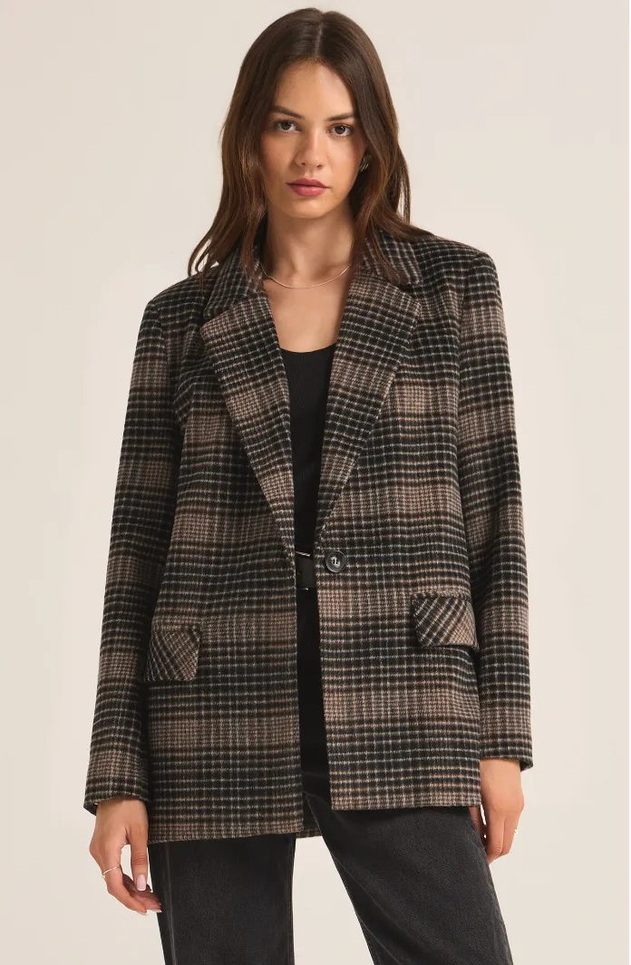 Kingston Relaxed Plaid Blazer | Latte