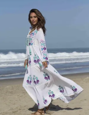 Lara Embroidered Maxi Dress Natural/ Multicolor