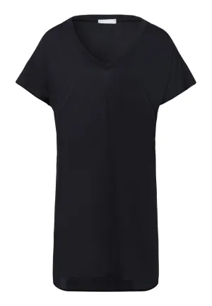 Laura Cotton Blend V-Neck Bigshirt | Black 77111-019
