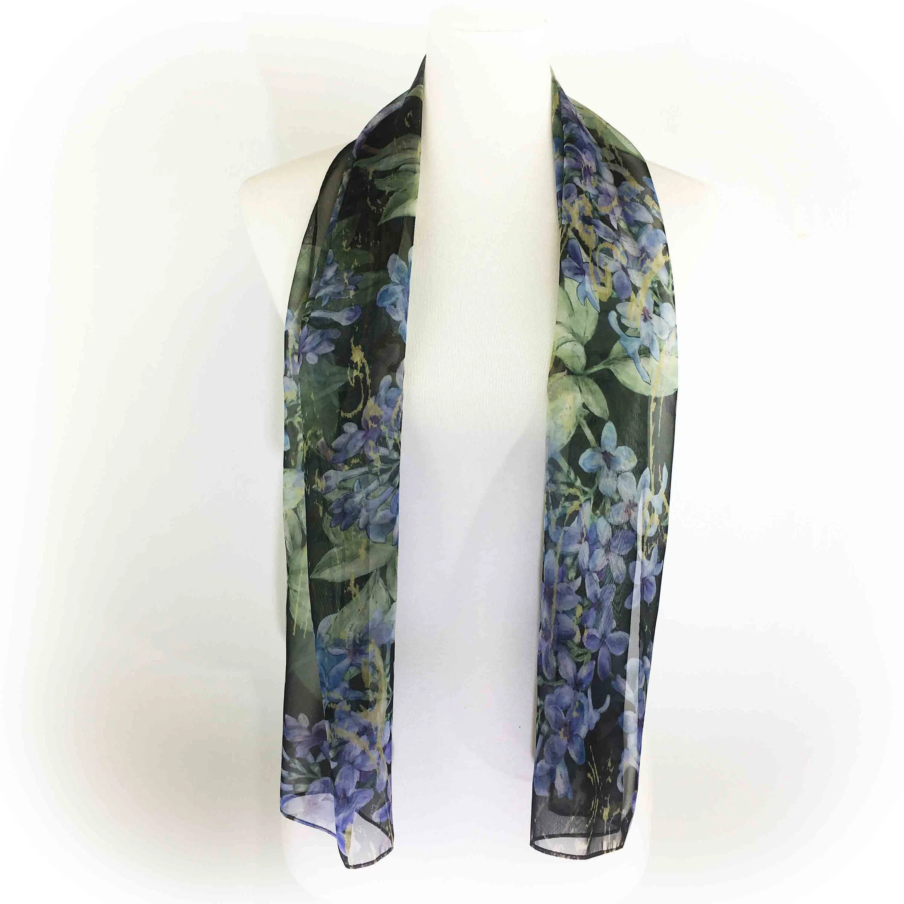 Lilacs Scarf, Chiffon Scarf, Woman Scarf, All season scarf, Lightweight Scarf, hand painted scarf,ladies scarf, artist scarf