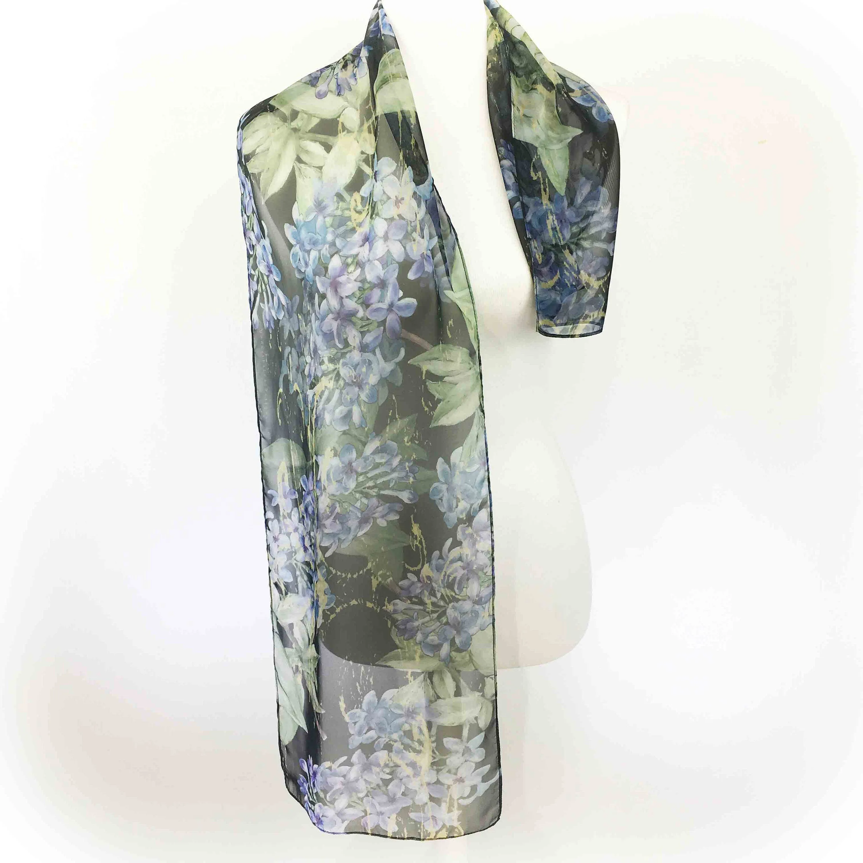 Lilacs Scarf, Chiffon Scarf, Woman Scarf, All season scarf, Lightweight Scarf, hand painted scarf,ladies scarf, artist scarf