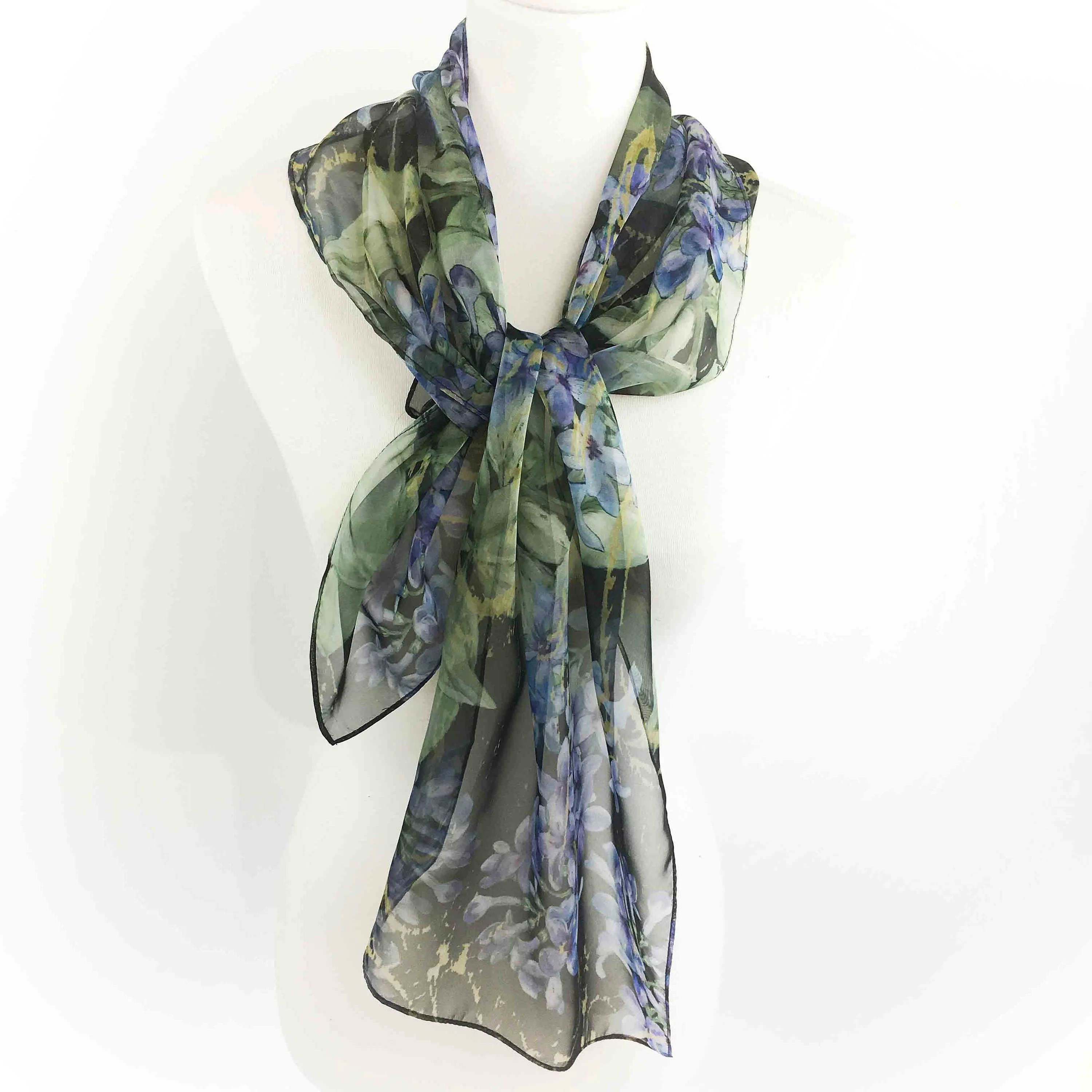 Lilacs Scarf, Chiffon Scarf, Woman Scarf, All season scarf, Lightweight Scarf, hand painted scarf,ladies scarf, artist scarf
