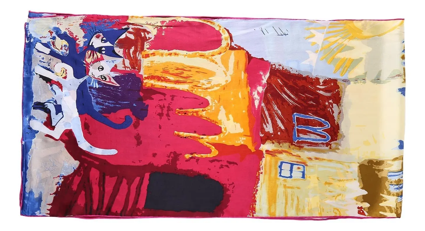 Long Charmeuse Satin Silk Scarf with Classic Painting Print LZD105
