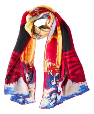 Long Charmeuse Satin Silk Scarf with Classic Painting Print LZD105