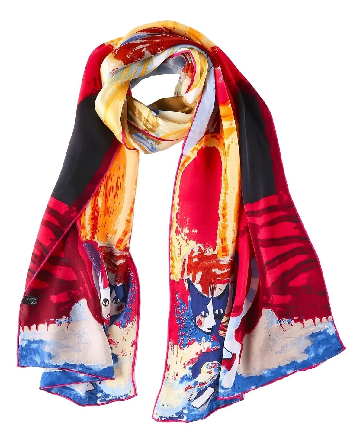 Long Charmeuse Satin Silk Scarf with Classic Painting Print LZD105