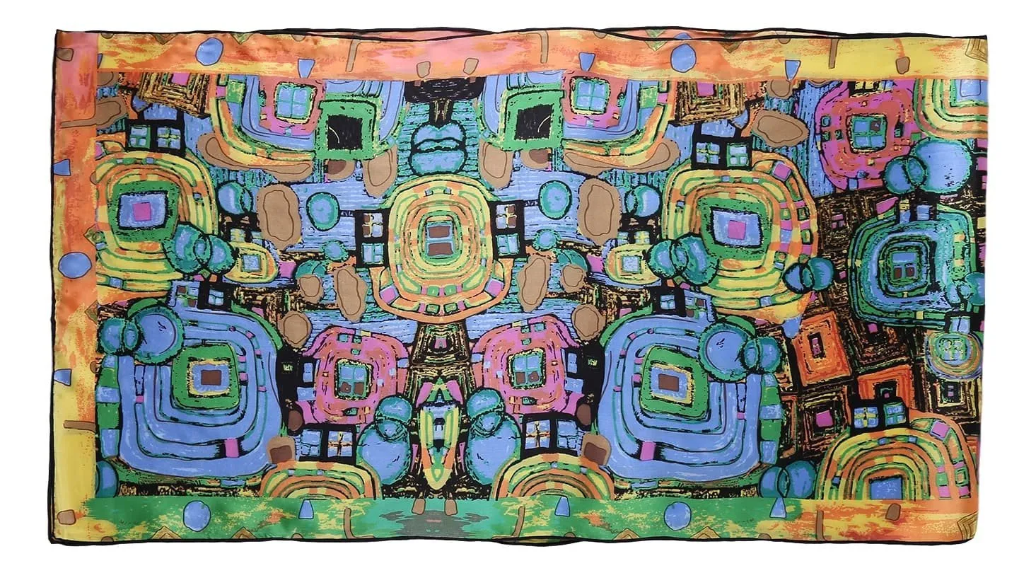 Long Charmeuse Satin Silk Scarf with Classic Painting Print LZD106