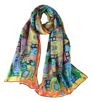 Long Charmeuse Satin Silk Scarf with Classic Painting Print LZD106