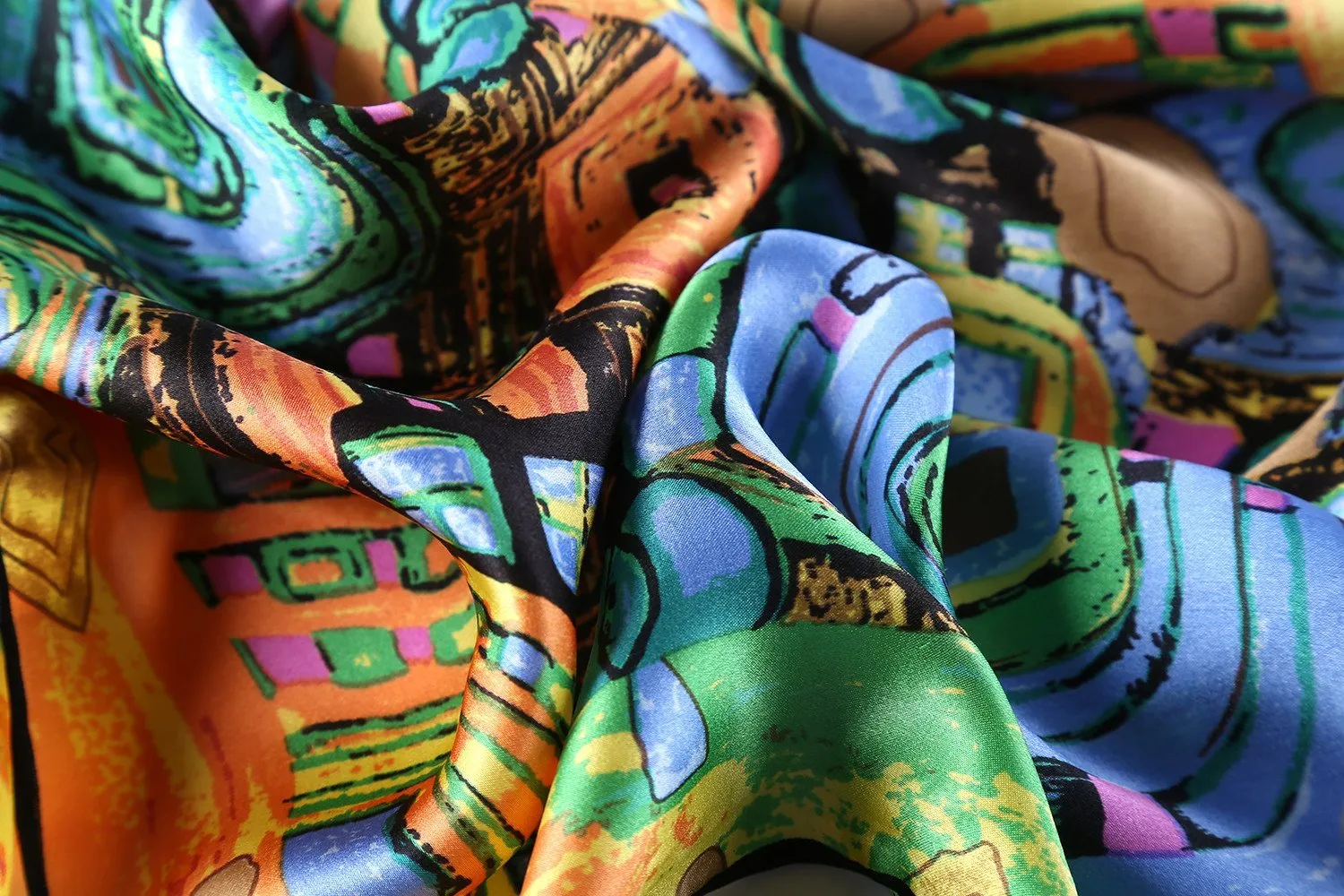 Long Charmeuse Satin Silk Scarf with Classic Painting Print LZD106