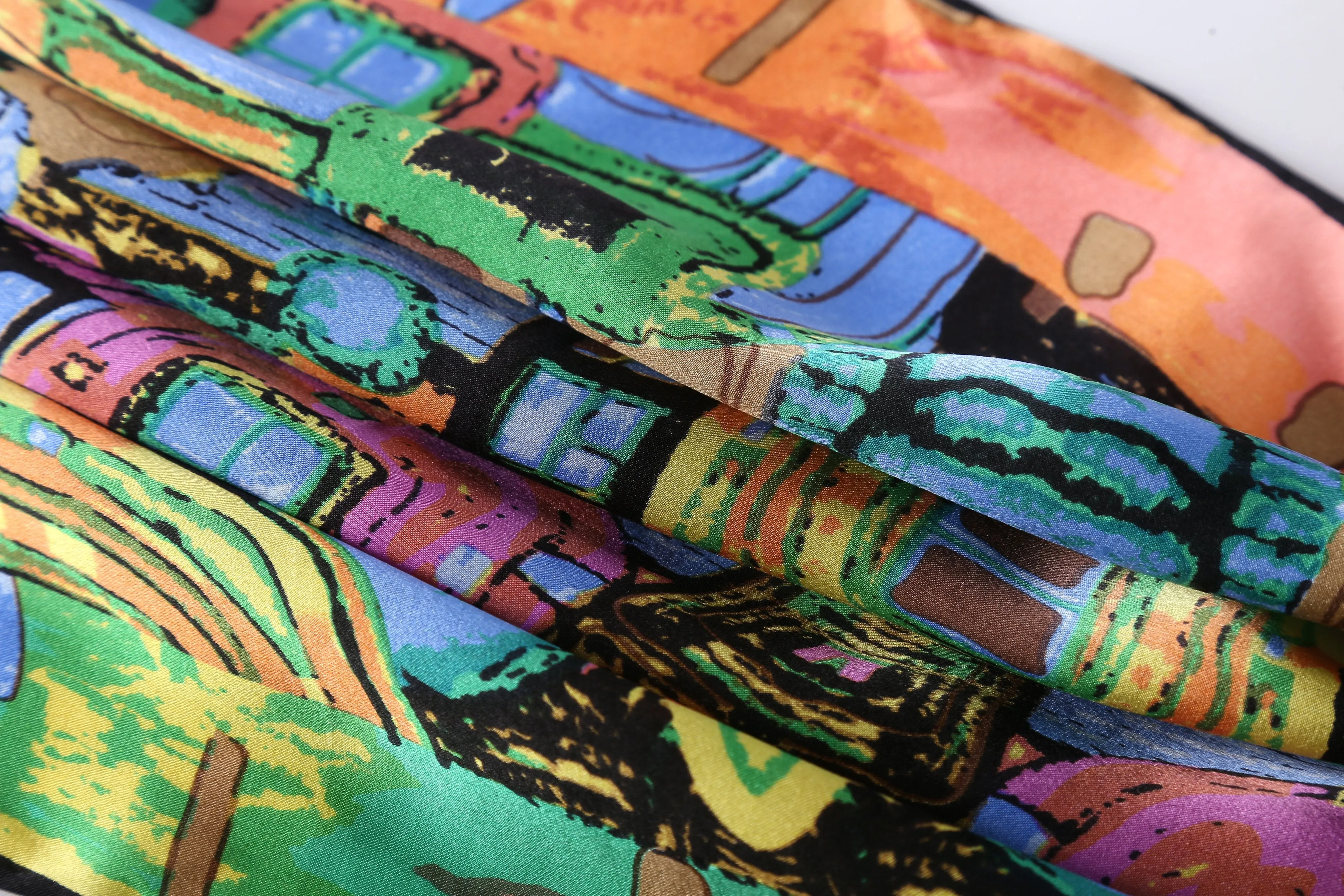 Long Charmeuse Satin Silk Scarf with Classic Painting Print LZD106