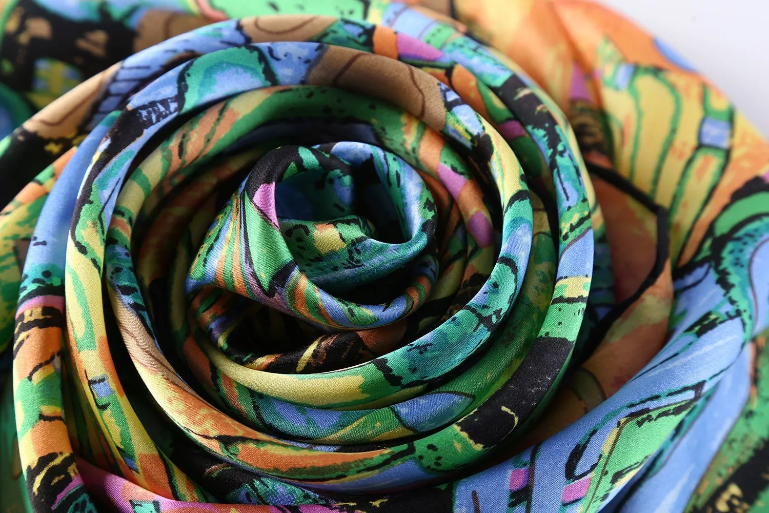 Long Charmeuse Satin Silk Scarf with Classic Painting Print LZD106