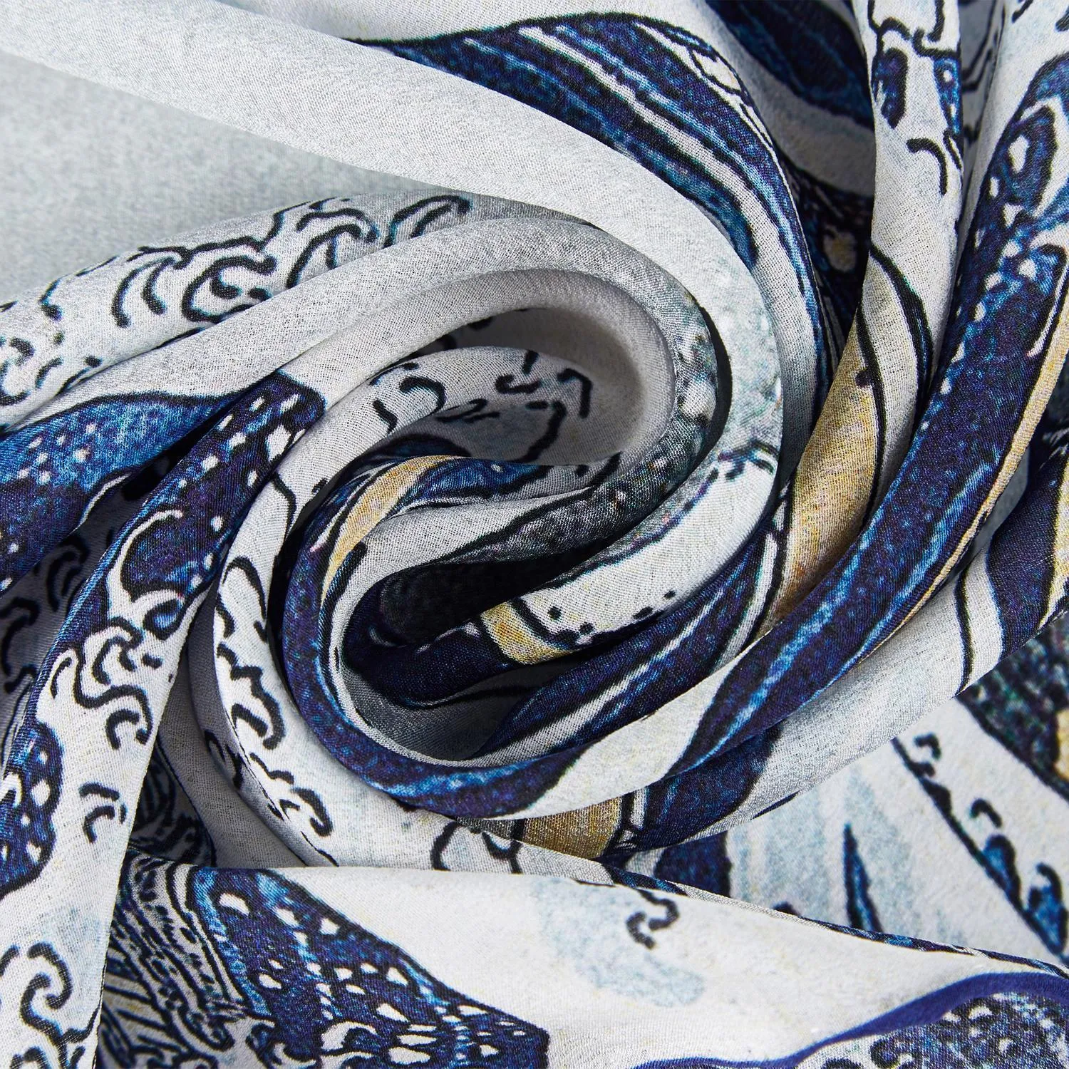 Long Crepe Silk Scarf Japanese Classic Painting Great Wave off Kanagawa LSZ034