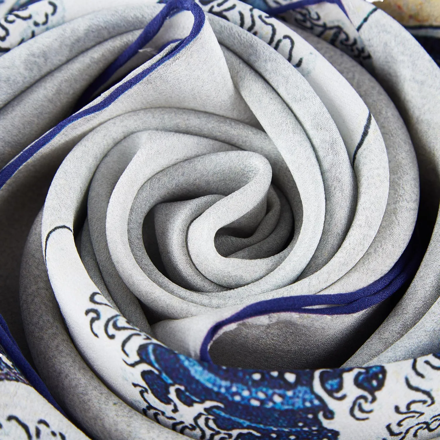 Long Crepe Silk Scarf Japanese Classic Painting Great Wave off Kanagawa LSZ034