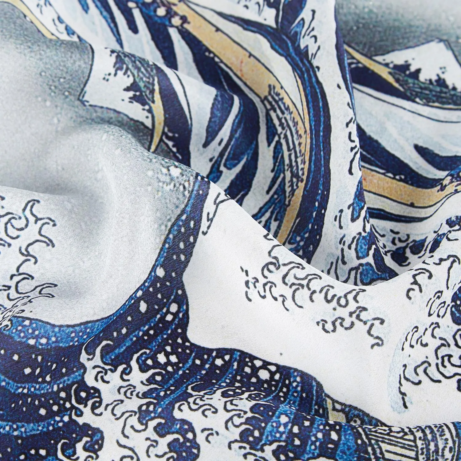 Long Crepe Silk Scarf Japanese Classic Painting Great Wave off Kanagawa LSZ034