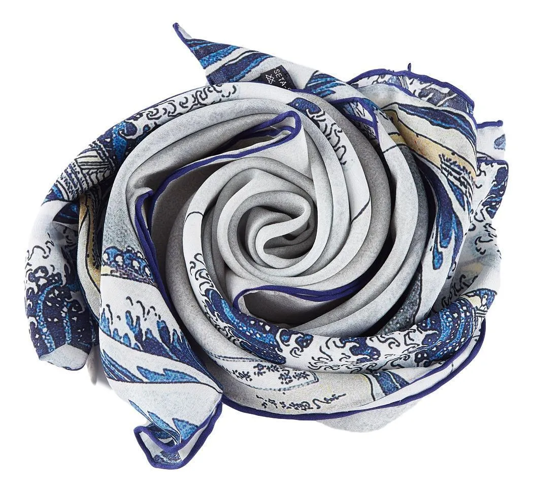 Long Crepe Silk Scarf Japanese Classic Painting Great Wave off Kanagawa LSZ034