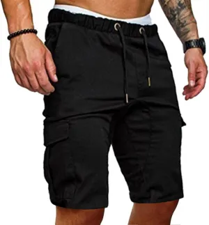 Mens Casual Cargo Shorts - Cotton Cozy Drawstring Stretch Summer Beach Shorts Twill Chino Short with Pockets