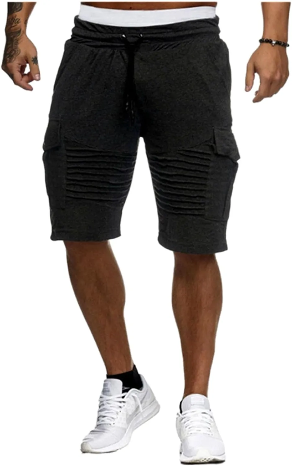 Mens Casual Cargo Shorts - Summer Beach Shorts Drawstring Stretch Twill Chino Short with Pockets
