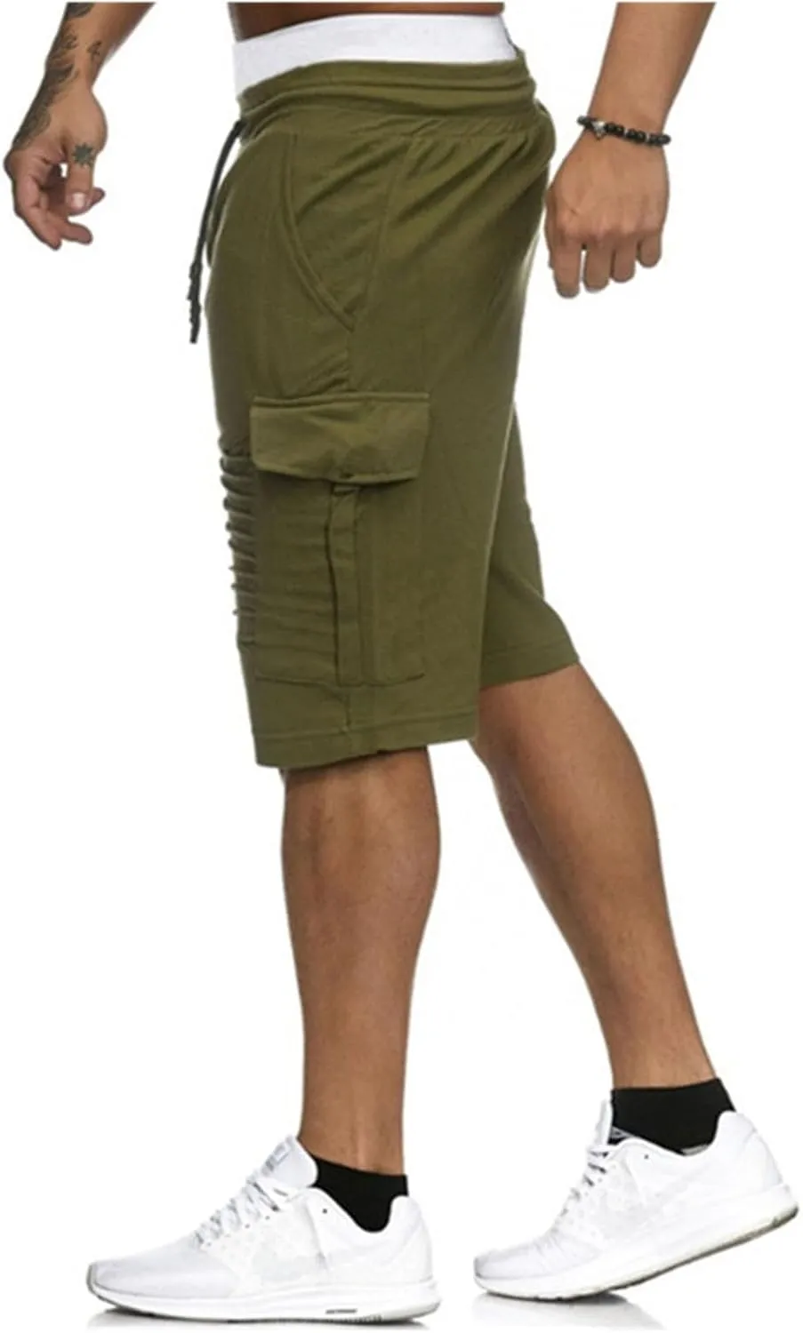 Mens Casual Cargo Shorts - Summer Beach Shorts Drawstring Stretch Twill Chino Short with Pockets
