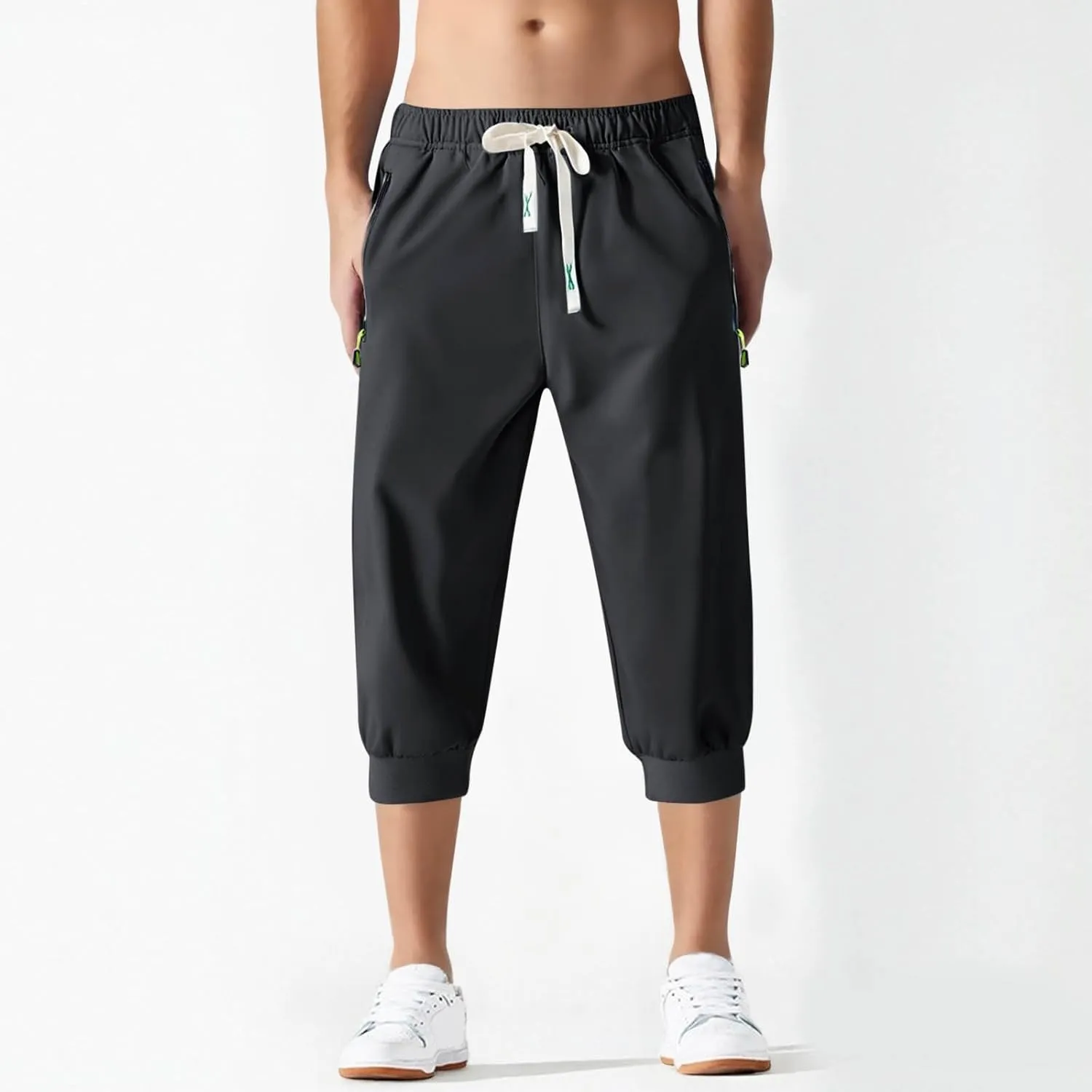Mens Causal Shorts Slim Fit Elastic Waist Stretch Summer Athletic Shorts Lightweight Drawstring Athletic Hiking Capri Pants