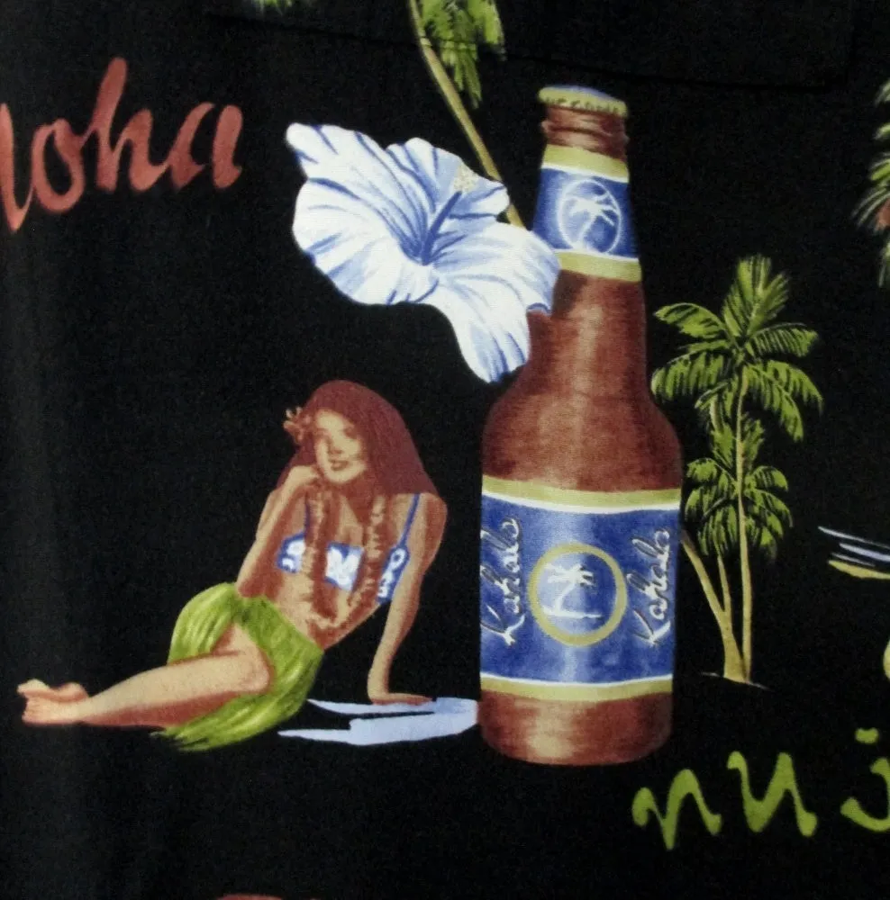 Mens Vintage Hula Girls & Beer Kahala Rayon Hawaiian Shirt 3X