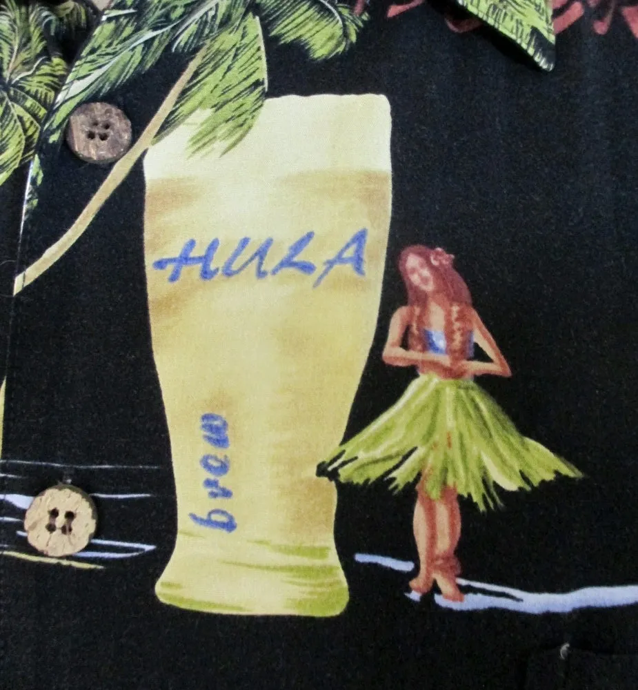 Mens Vintage Hula Girls & Beer Kahala Rayon Hawaiian Shirt 3X
