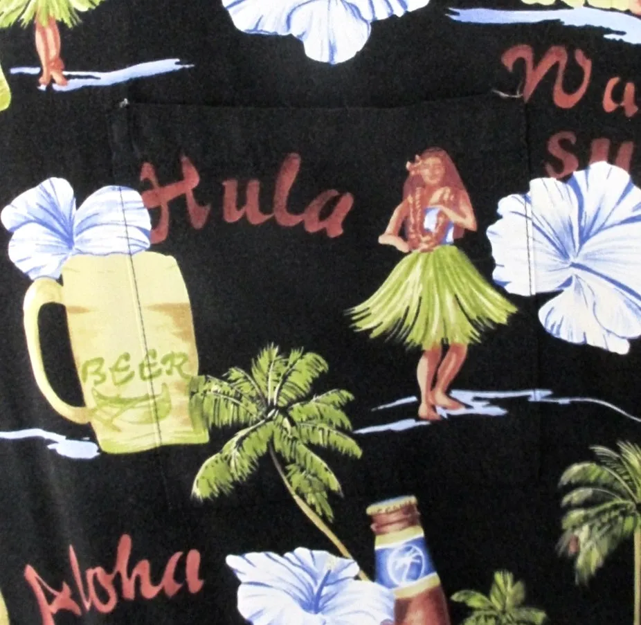 Mens Vintage Hula Girls & Beer Kahala Rayon Hawaiian Shirt 3X