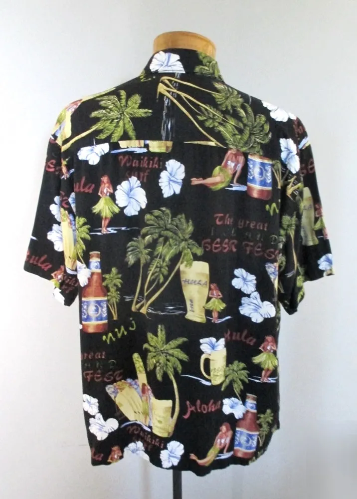 Mens Vintage Hula Girls & Beer Kahala Rayon Hawaiian Shirt 3X