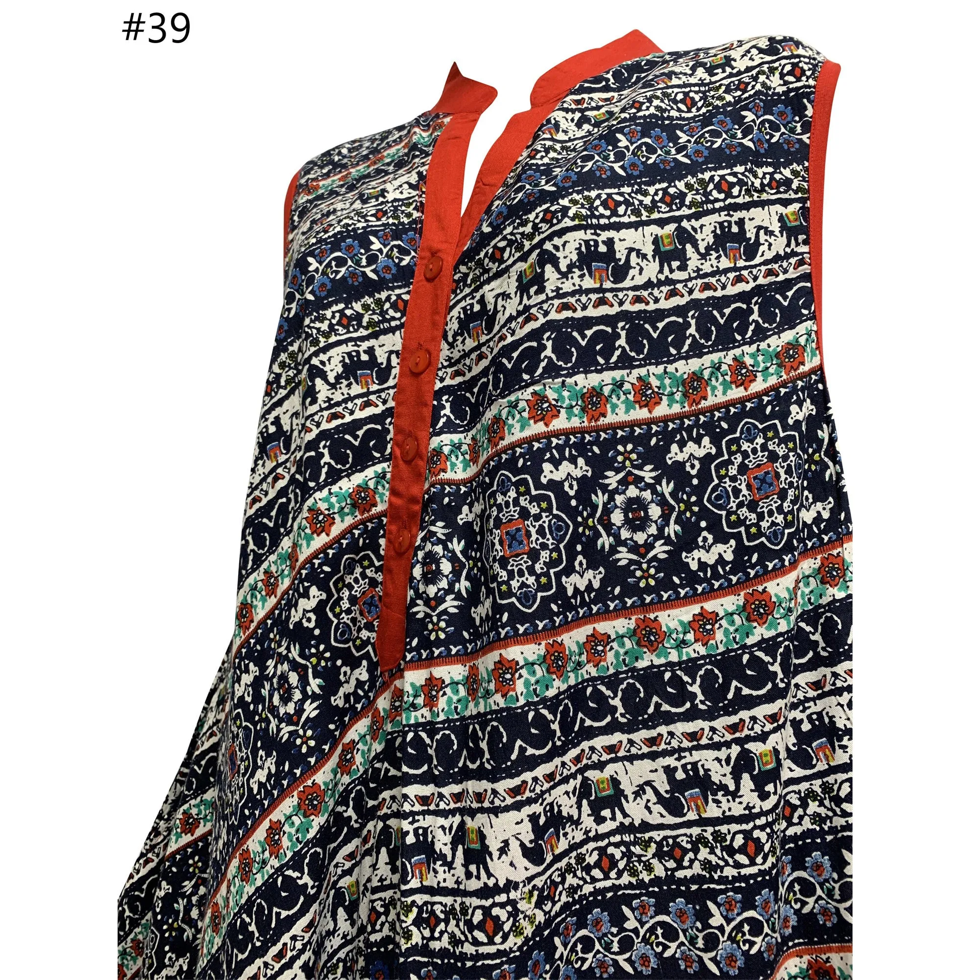 Missy Plus Sleeveless Floral Paisley Printed Collared Loose Summer Casual Dress With Pockets