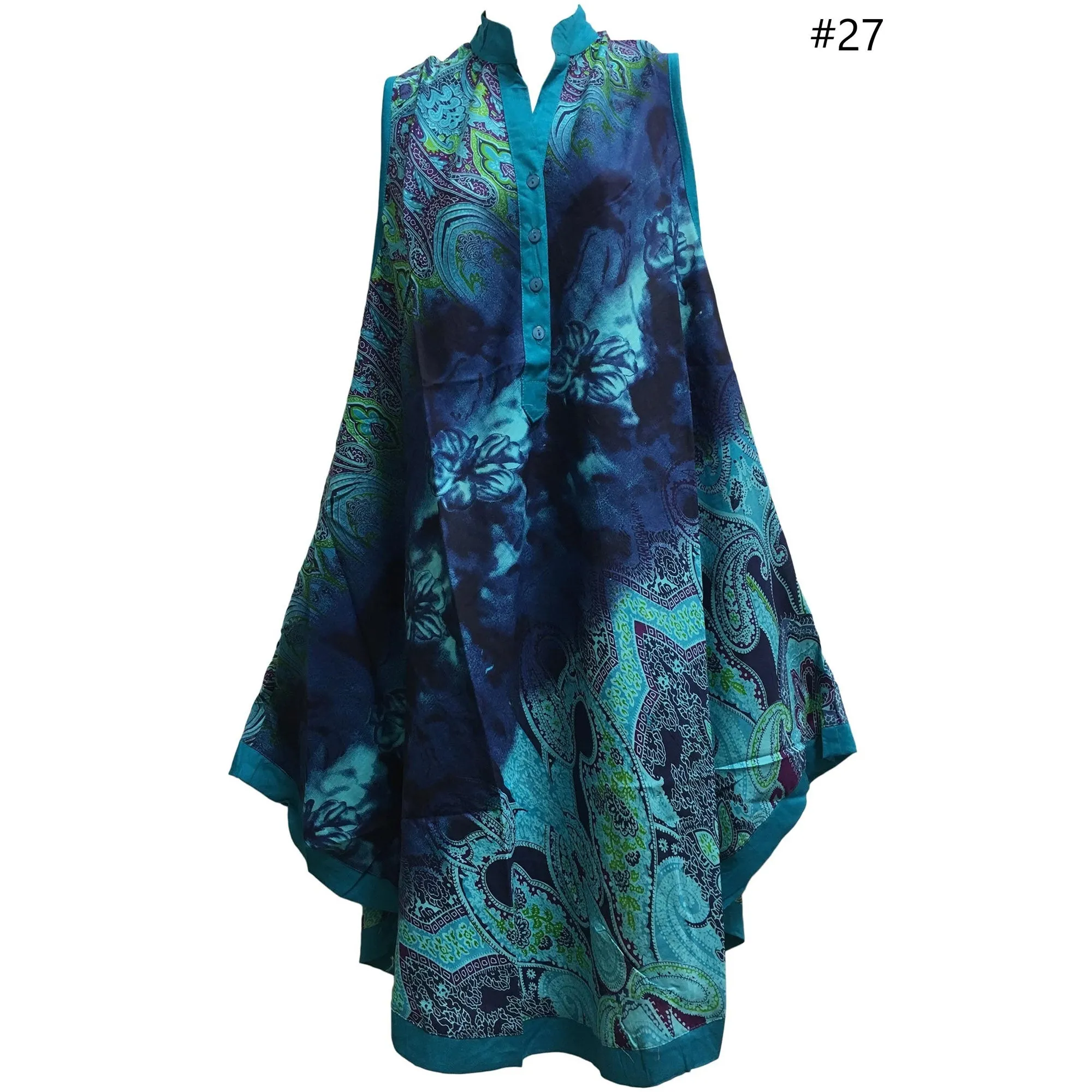 Missy Plus Sleeveless Floral Paisley Printed Collared Loose Summer Casual Dress With Pockets