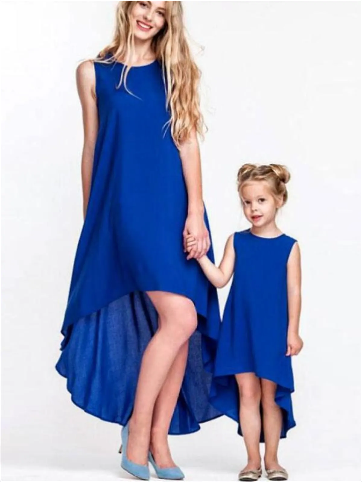 Mommy And Me Matching Hi-Lo Blue Sleeveless Dress