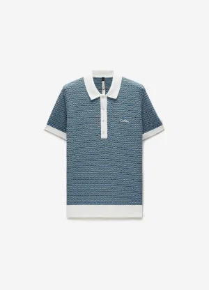 Multi Tone Jacquard Knit Polo Blue