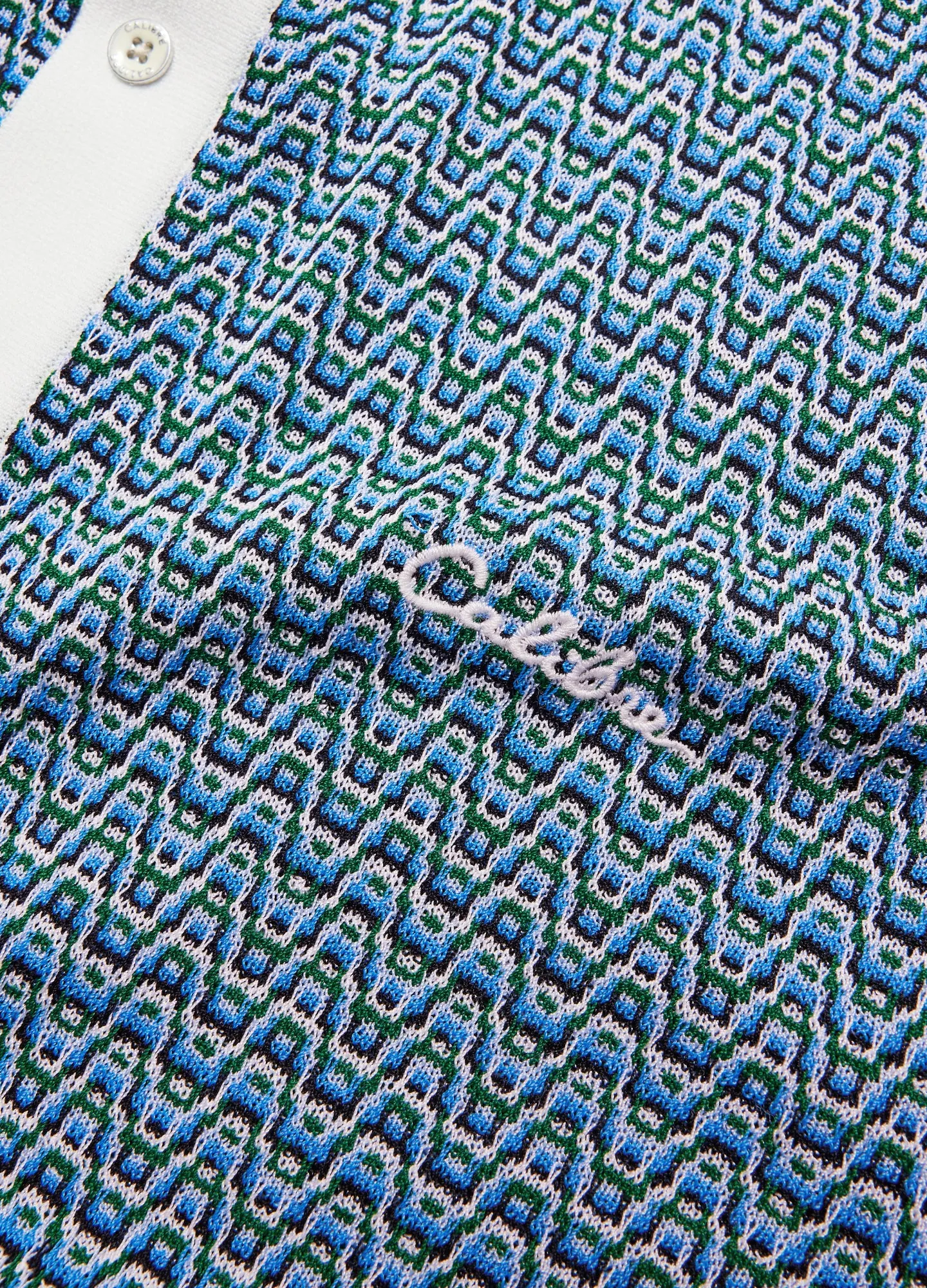 Multi Tone Jacquard Knit Polo Blue