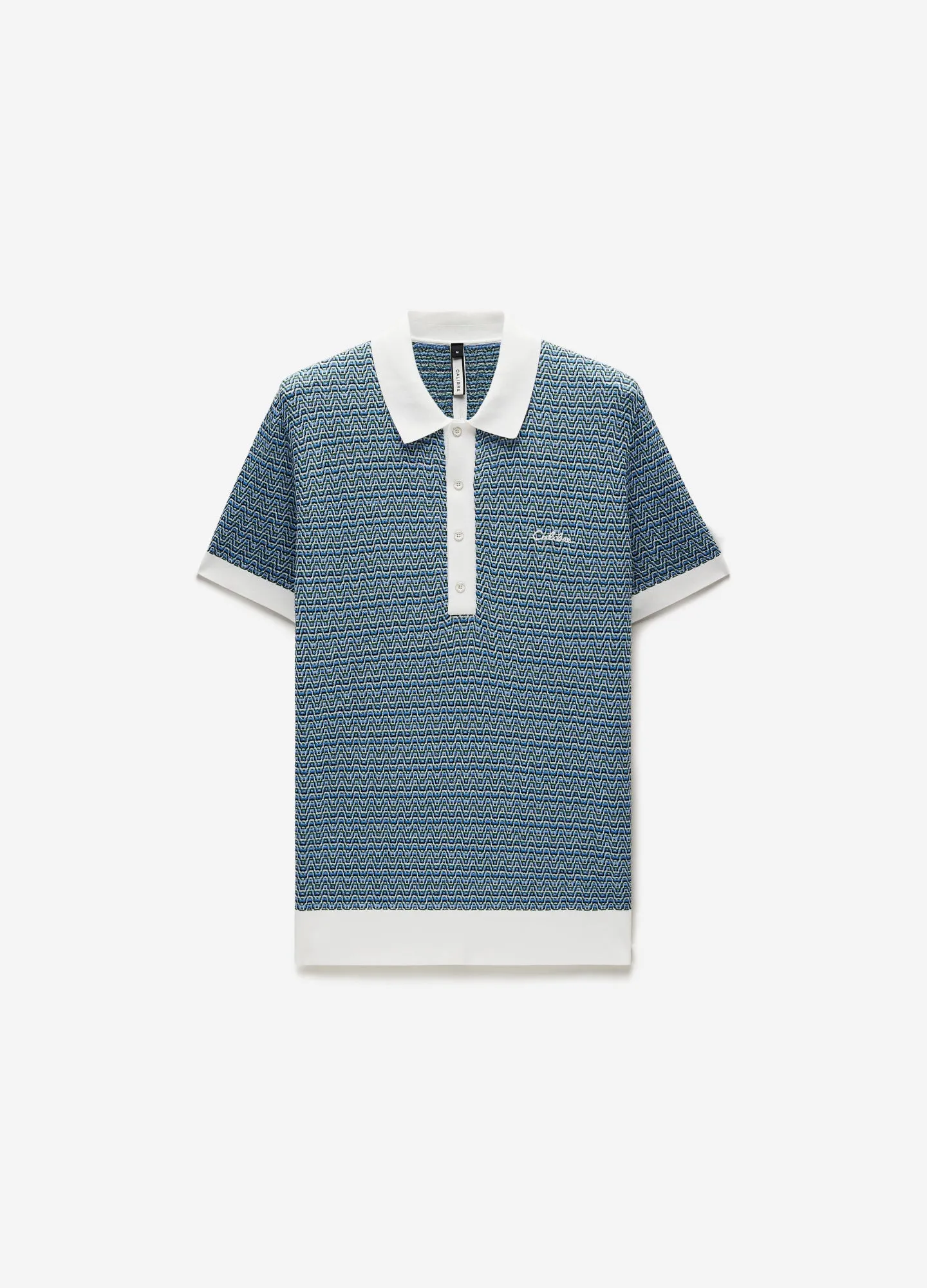 Multi Tone Jacquard Knit Polo Blue