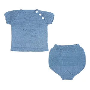 NOLAN | Baby Boys Blue Cotton Knit Shorts Set