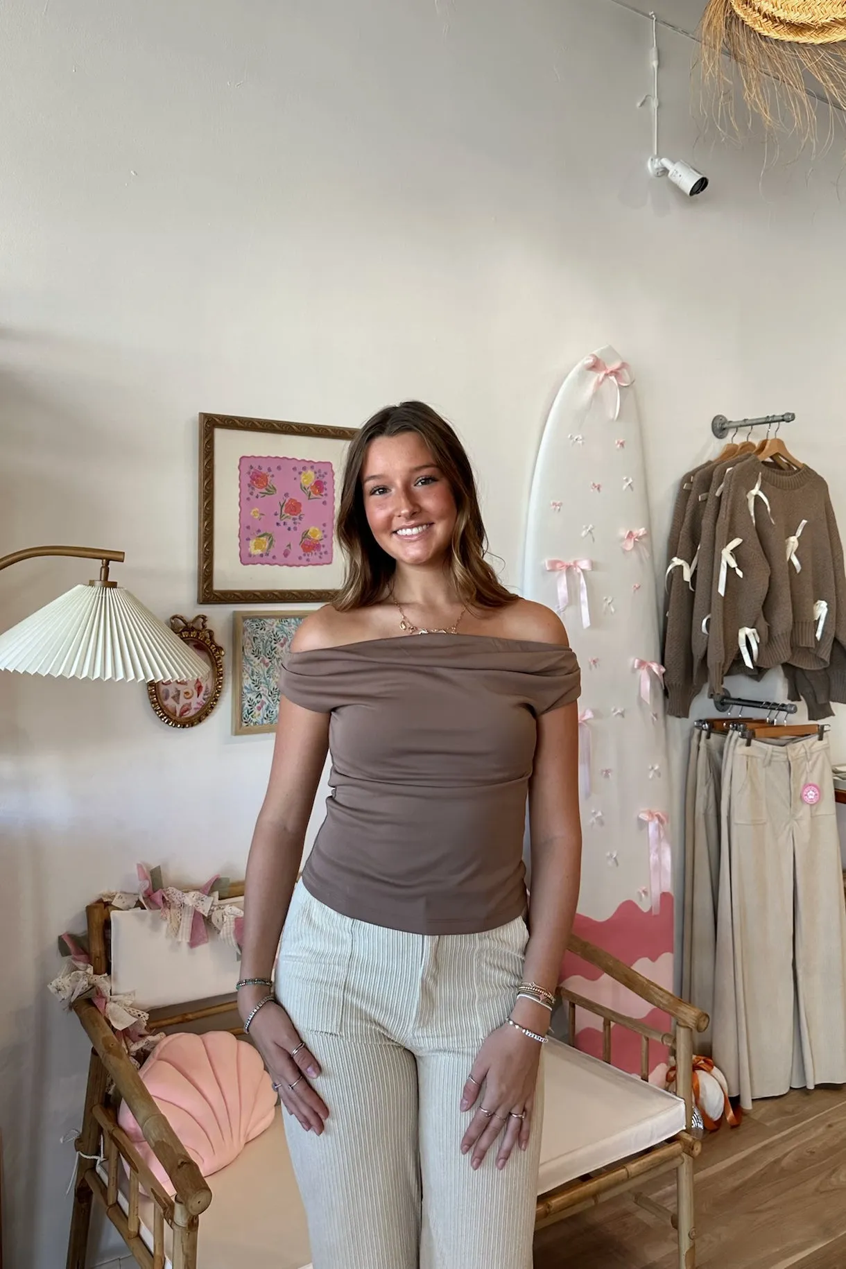 Palmer Off Shoulder Top in Tan