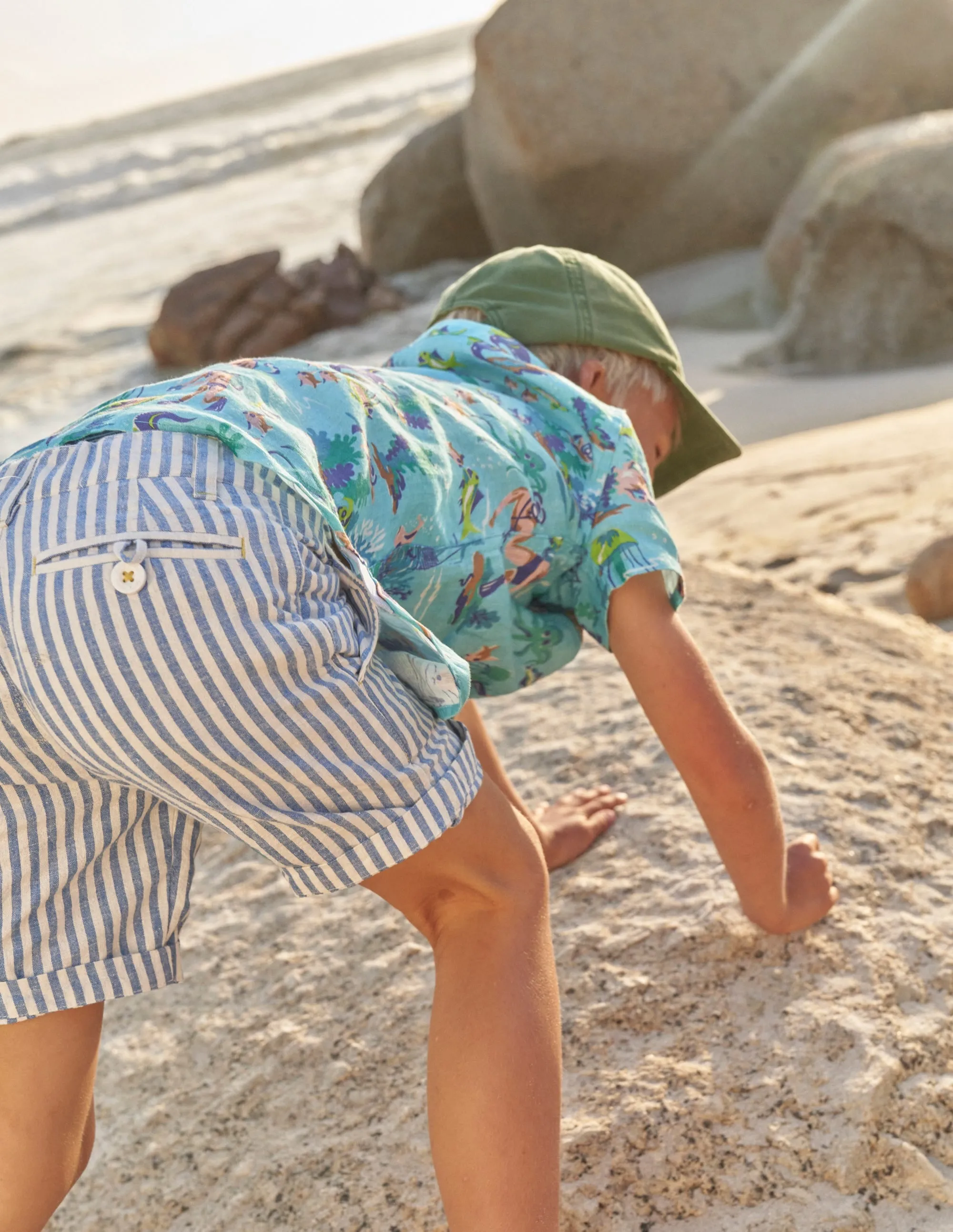 Patterned Chino Shorts-Blue Textured Stripe