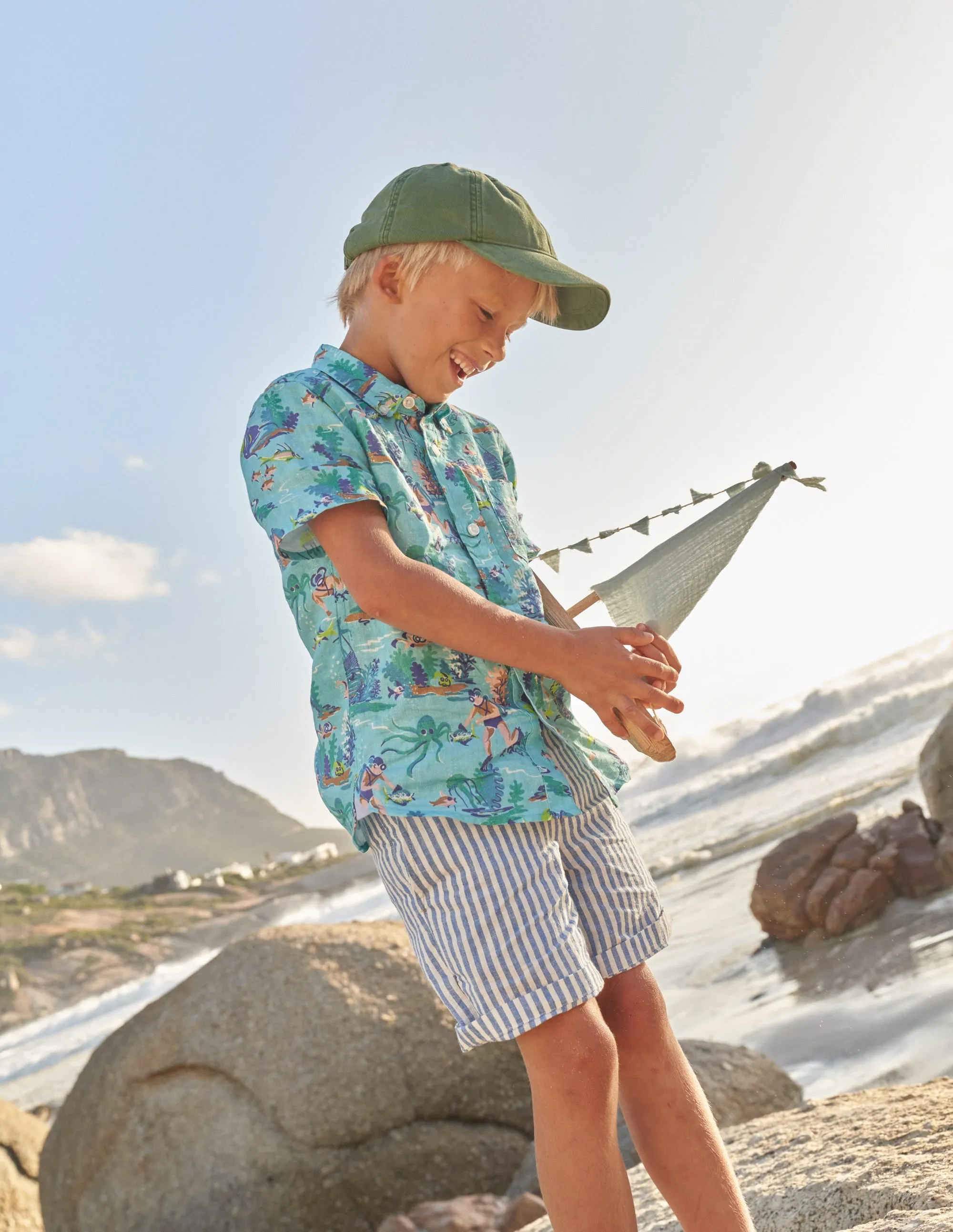 Patterned Chino Shorts-Blue Textured Stripe