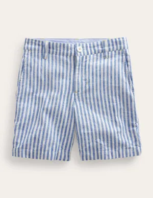 Patterned Chino Shorts-Blue Textured Stripe