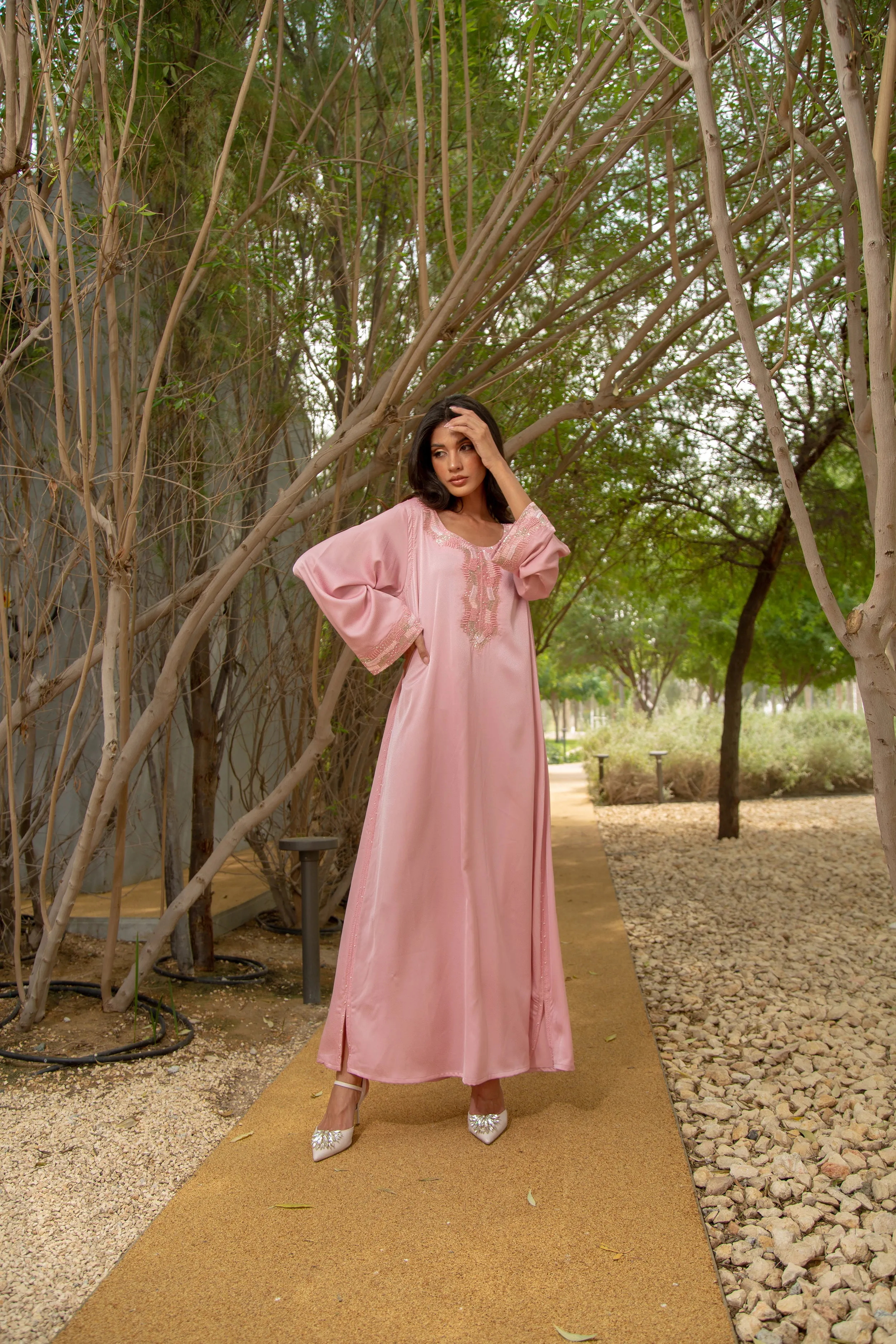 Pink M style silk Kaftan