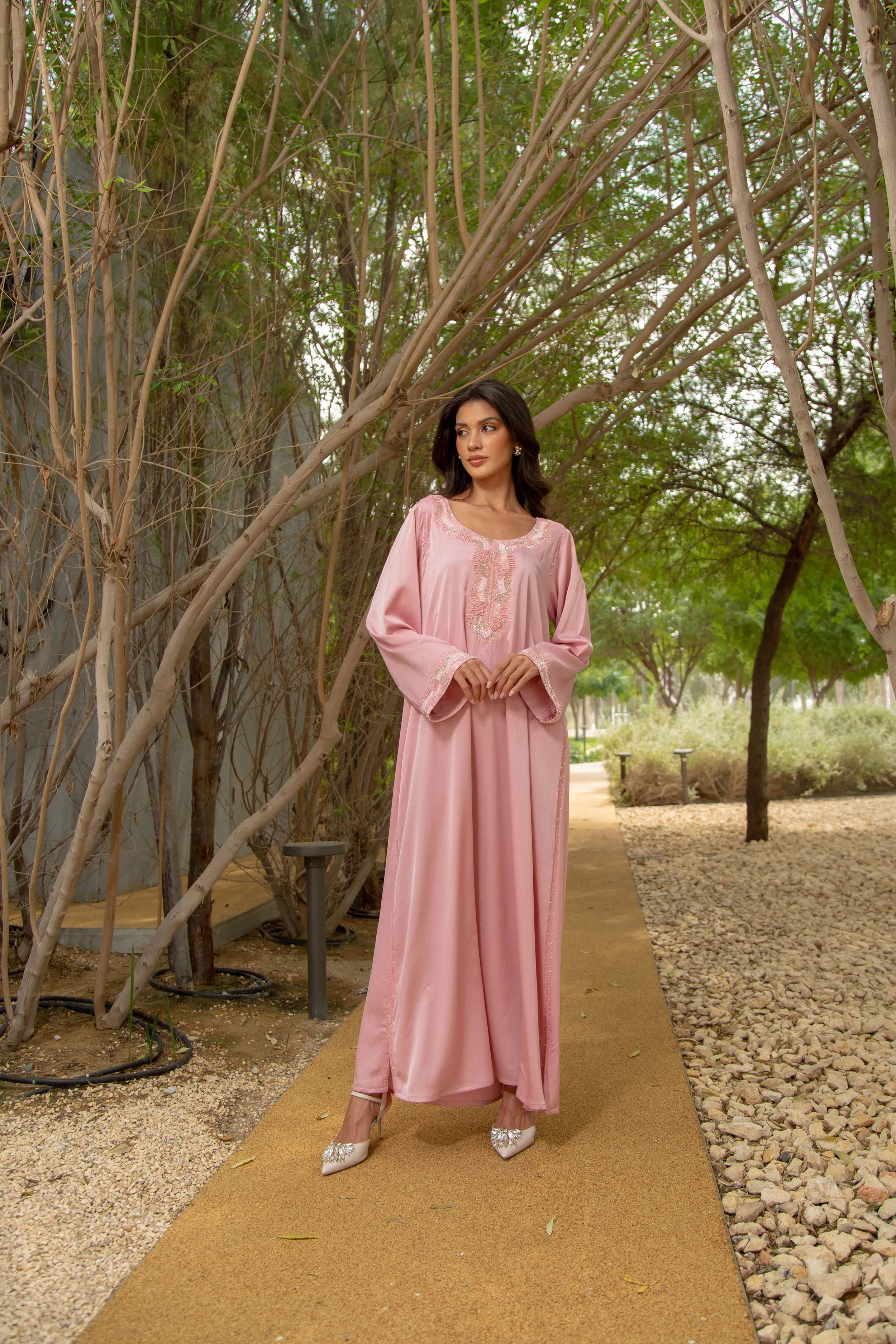 Pink M style silk Kaftan