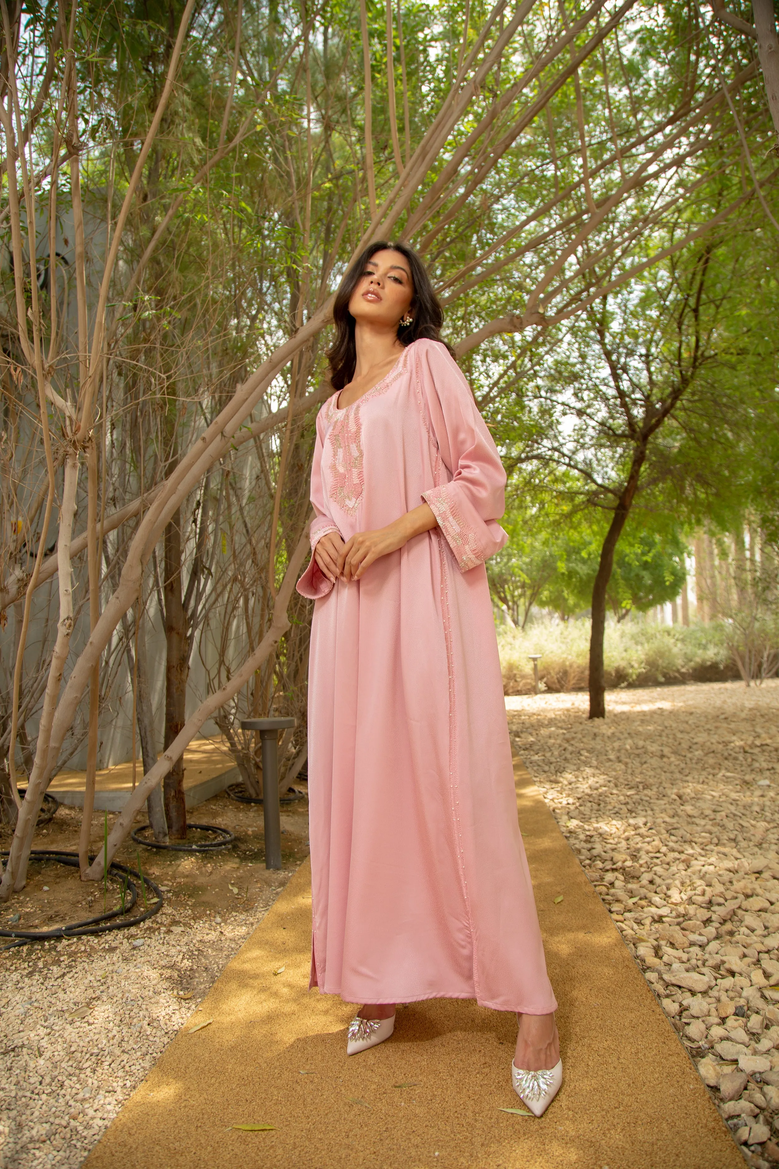 Pink M style silk Kaftan