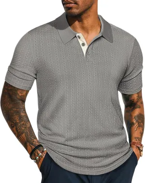 PJ PAUL JONES Mens Polo Shirts Short Sleeve Textured Polo T Shirt Summer Casual Knitted Golf Shirt