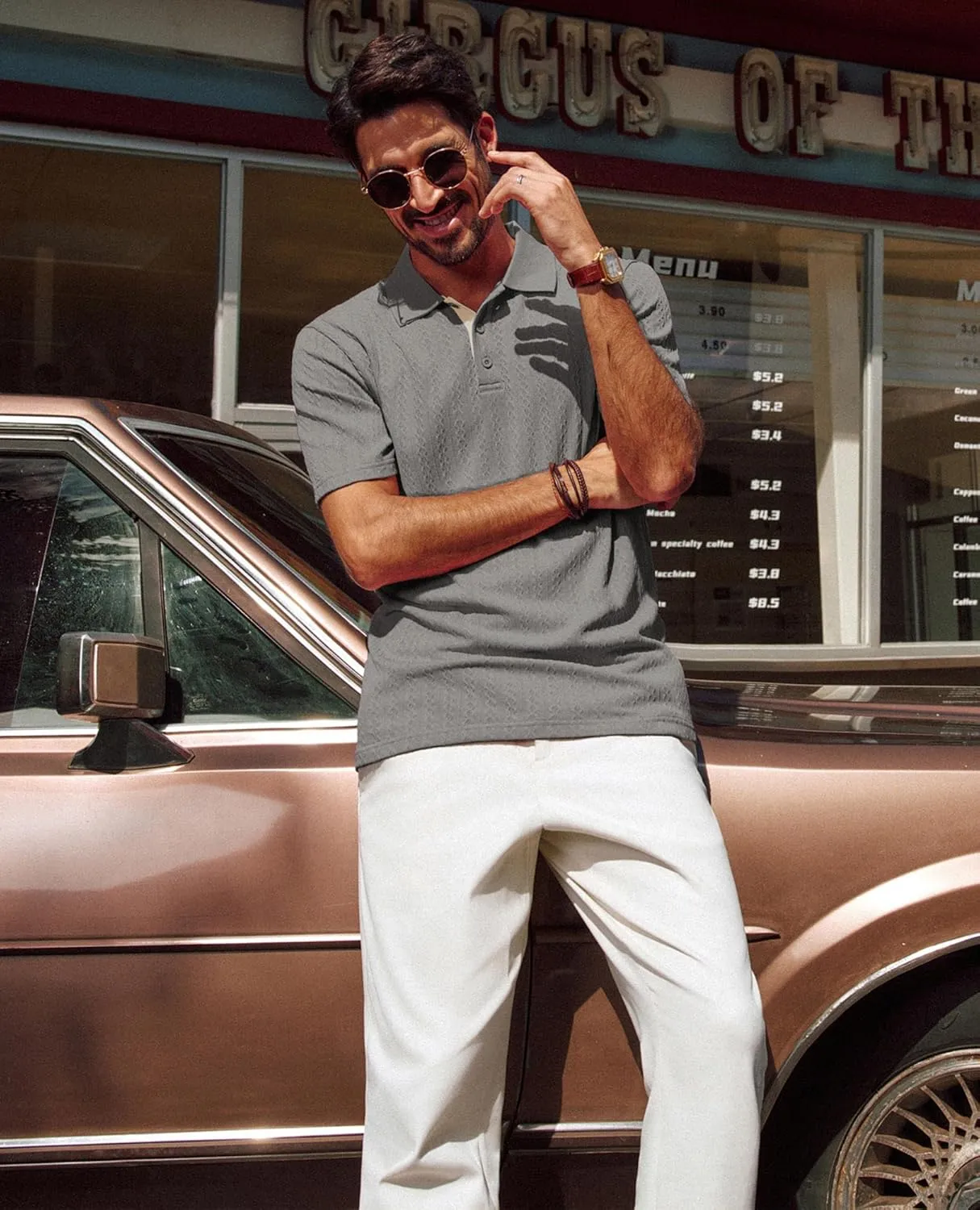 PJ PAUL JONES Mens Polo Shirts Short Sleeve Textured Polo T Shirt Summer Casual Knitted Golf Shirt