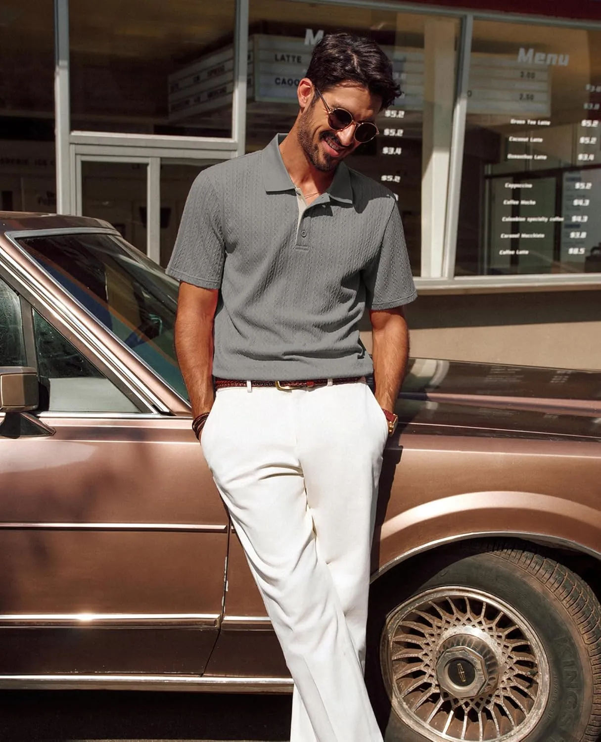 PJ PAUL JONES Mens Polo Shirts Short Sleeve Textured Polo T Shirt Summer Casual Knitted Golf Shirt