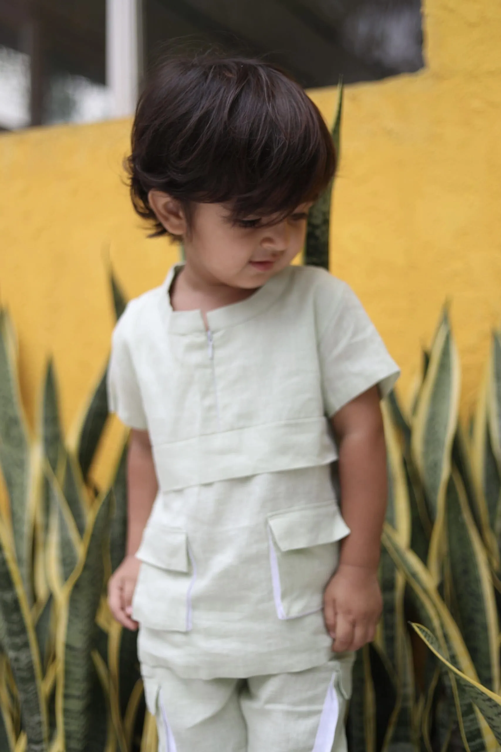 Pre-Order: Box Pleated Pure Linen  Premium Co-ords - Green