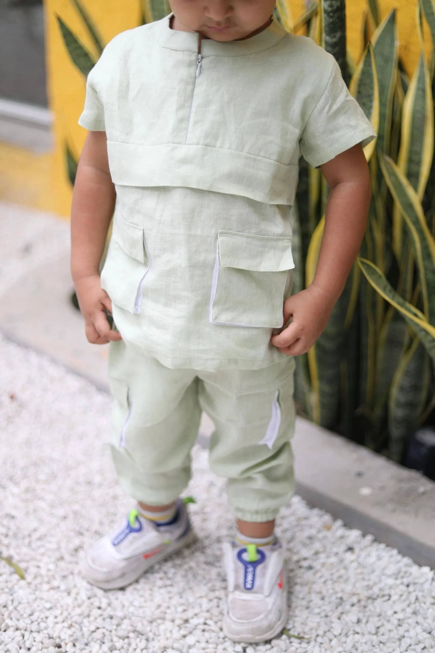 Pre-Order: Box Pleated Pure Linen  Premium Co-ords - Green
