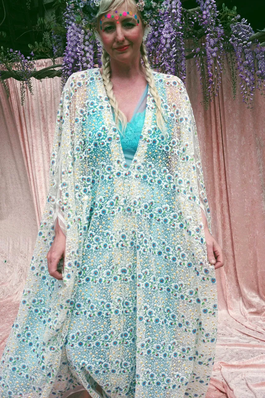 Pretty embroidered lace floral White dainty Kaftan Dress