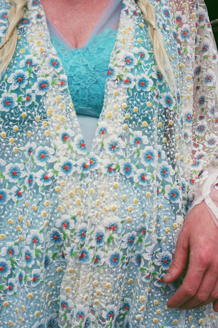 Pretty embroidered lace floral White dainty Kaftan Dress
